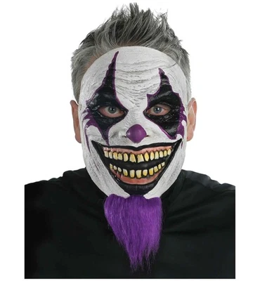 Bearded Clown Horror Joker Evil Jester Mens Costume Latex 1/2 Mask With Beard - Image 1 of 3