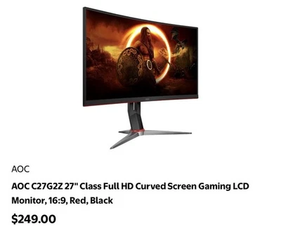 AOC C27G2Z 27" Class Full HD Curved Screen Gaming LCD Monitor, 16:9, Red, Black - Image 1 of 3