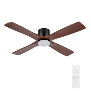48 Inch Flush Mount DC Ceiling Fan with Lights and Remote 4 Reversible Carved... - Picture 1 of 9