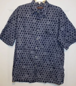 Herren TORI RICHARD marineblau & weiß leichtes kurzes Slv Knopf Hemd Baumwolle Rasen, L - Bild 1 von 2