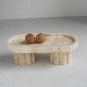 Natural Travertine Oval Tray with 2 Legs, 10" Vanity Decorative Tray for Coun... - Picture 1 of 8