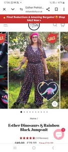 BNWT Dolly and Dotty SIZE 26 ESTHER Jumpsuit Black Dinosaur & Rainbow Ladies - Picture 1 of 12