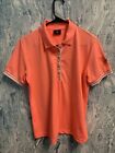 Bogner Women's Coral Color Polo Short Sleeve Beaded Logo Sz Large