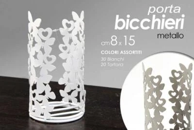 GICOS SRL Portabicchieri da tavolo in metallo decoro farfalle 8 x 15 cm 2 Colori