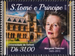 Oxford University Alumni Prime Minister MARGARET THATCHER Stamp (2018 Sao Tome) - Picture 1 of 1
