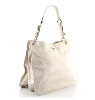 Bolso Hobo de Hombro Prada Cuero Napa Blanco Grande Diseñador Retro Informal Cartera Foto 1 de 4