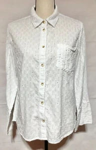 HATLEY sz M white textured organic cotton button down collared top blouse shirt - Picture 1 of 8