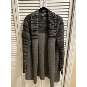 Tahari Longline Open Front Gray Striped Cardigan Wool/Yak Size XL - Picture 1 of 5