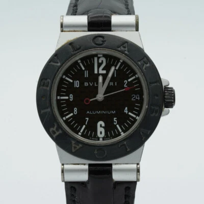 Reloj Bulgari Aluminio Cuarzo Mujer 32mm AL32TA De Colección Raro con Correa de Cuero Foto 1 de 4