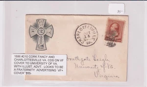 Charlottesville VA 1886 #210 fancy cork cl University Va Fraternity Advt (b346) - Picture 1 of 1