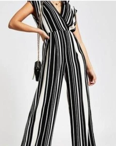River Island Wide Leg Striped Jumpsuit Uk8 - Picture 1 of 9