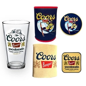 Coors Banquet YoColorado Limited Edition Pint Glass Koozie Set and Stickers - Picture 1 of 9