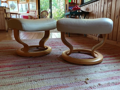 Stressless Stool Vintage 60er Footrest Retro Leather Cream Ottomane Ekornes 1/2 Cover