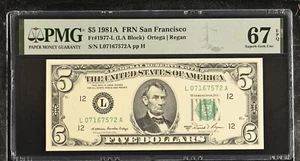 1981A $5 Federal Reserve Note Fr-1977-L San Francisco PMG67 Superb Gem EPQ - Picture 1 of 2