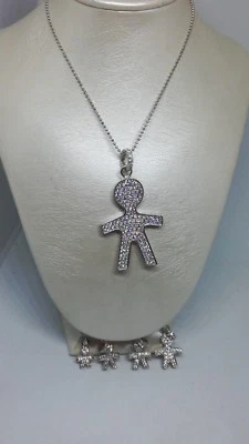 COLLANA CIONDOLO BEBE' BIMBO DONNA ARGENTO PAVE' ZIRCONI BIANCHI 5 MISURE - Immagine 1 di 4