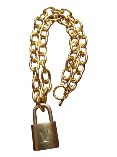 Repurposed vintage brass Louis Vuitton padlock 318 with layered style  necklace chains 2