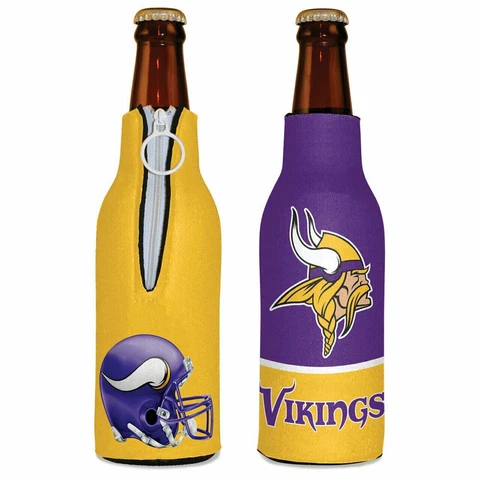 Minnesota Vikings Bottle Cooler 12 oz Zip Up Koozie Jacket NFL Two Sided Cover
