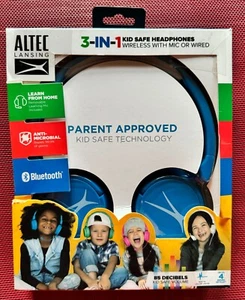 Altec Lansing Kid Safe 3-in-1 Wireless/Wired On-Ear Headphones w/Mic-Blue - Picture 1 of 2