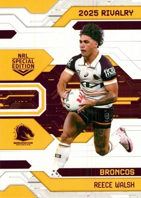 Tarjeta de rivalidad 2025 Brisbane Broncos NRL TLA edición especial - Reece Walsh Foto 1 de 3