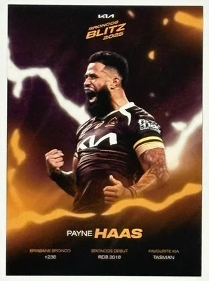 Tarjeta coleccionable de jugador Payne Haas 2025 de los Brisbane Broncos 'Kia Broncos Blitz' Foto 1 de 2