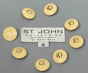 ST JOHN By Marie Gray Knits Cream Enamel & Gold Logo Replacement Buttons  8 Pcs - Picture 1 of 6