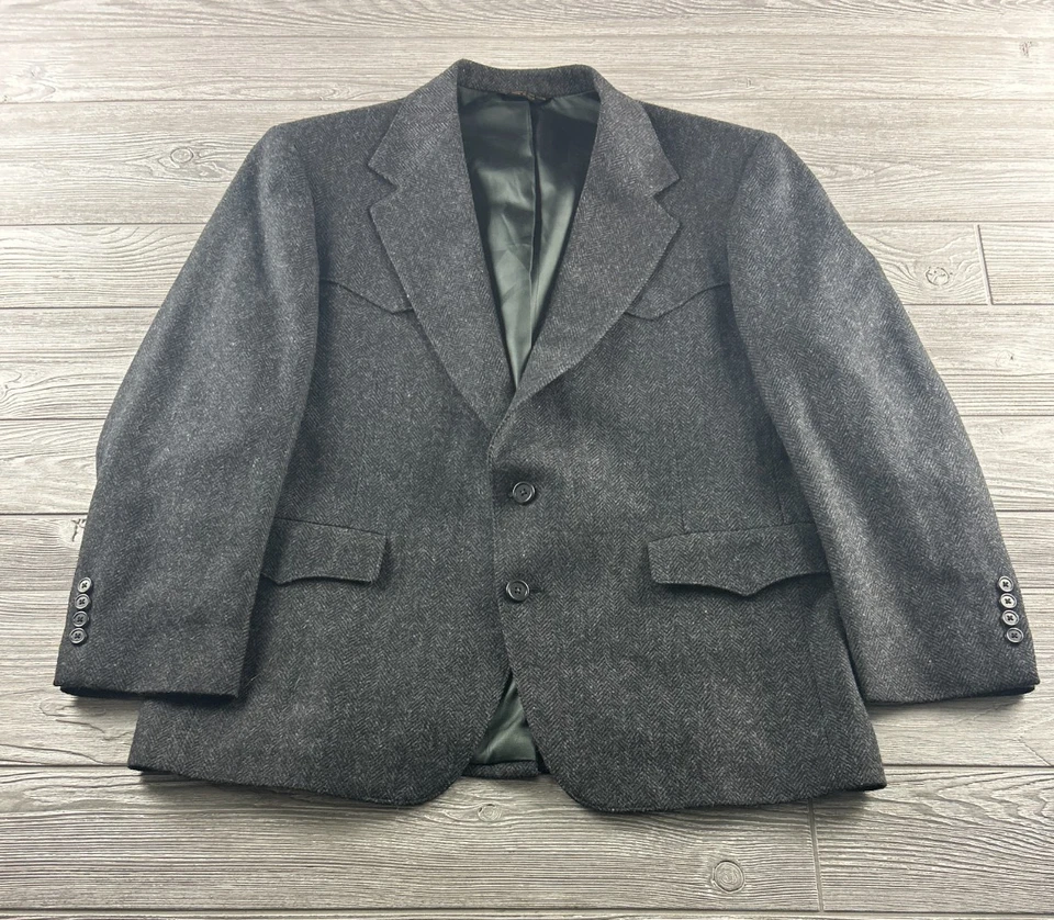 Abrigo Deportivo Chaqueta De Tweed Occidental Negra Warren Sewell Para Hombres EE. UU. 42 S Foto 1 de 4