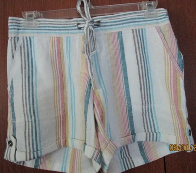 Per Se Striped Shorts Blue Sz Medium Linen Viscose  Waist 31 Side 14 in - Image 1 of 4