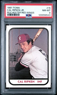 TCMA ROCHESTER 1981 Red Wings #15 Cal Ripken Jr. RC HOF PSA 8 Foto 1 de 2