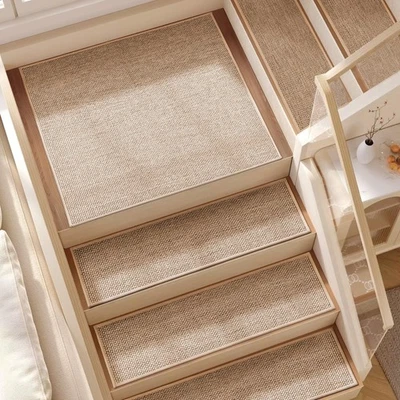 15 piezas peldaños de escaleras y 2 alfombras de aterrizaje, alfombra de escalera de lino transpirable no S... Foto 1 de 4