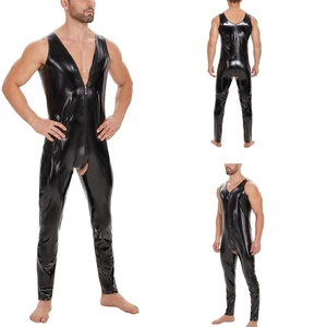 Herren Reißverschluss Schrittfrei Rückenfrei Jumpsuit Set PVC Leder Sexy Erotik Overall - Bild 1 von 8