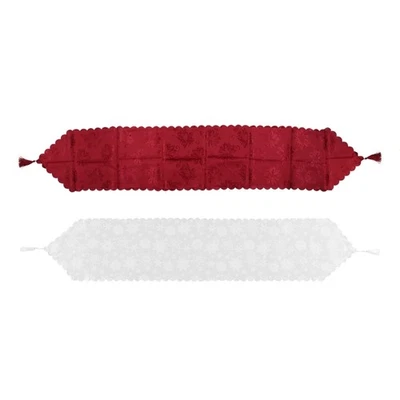 Table Runner Christmas Red White Snowflake Table Decoration Cover with Tassels - Image 1 of 4