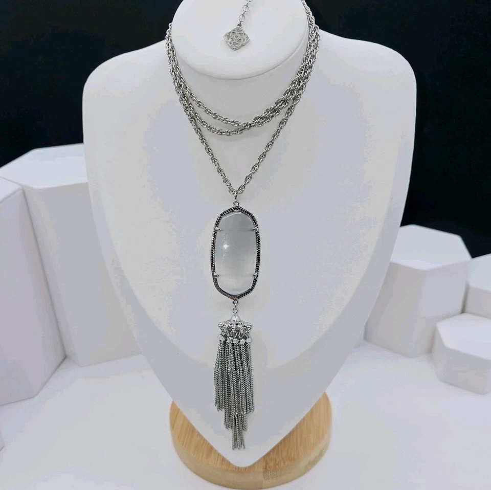 Kendra Scott Rayne Colgante Collar Tono Plata Ojo de Gato Pizarra Borla 32"  Foto 1 de 4