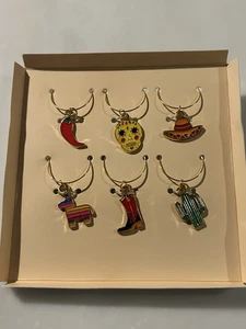 NEW Open Box - Wine Glass Charms (6) Cinco De Mayo Mexican Western Theme Skulls - Picture 1 of 4