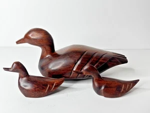 Set of 3 Vintage MCM Hand Carved Ironwood Ducks Decoy Bird Solid Wood Sculpture - Picture 1 of 12