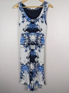 Karen Kane Floral Midi Dress Size L Sleeveless Lined Blue Black White USA 178 - Picture 1 of 7