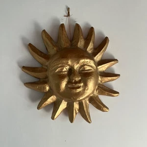 Vintage Paper Mache Sun Face Mask Wall Art 16"x16" Gold Y2K 90s Celestial - Picture 1 of 20
