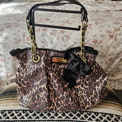 Betsey Johnson Cheetah Print -  Large Sequin Animal Print Satchel - Image 1 of 4
