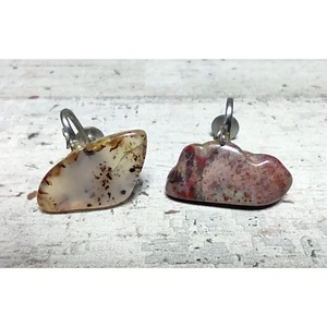 Vintage Silver Tone Polished Stone Mineral Rock Screwback Earrings DAMAGE - Picture 1 of 7