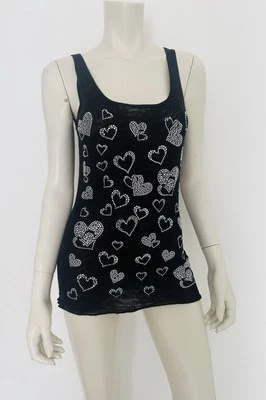 Blumarine Blugirl Folies Cami Top Black Stretch Silver Studs Hearts Size 44 M 🖤 - Image 1 of 4
