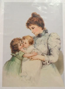 "Viktorianischer Lithographiedruck Bild Baby erster Kuss Mutter Kinder 5"" x 7" - Bild 1 von 3