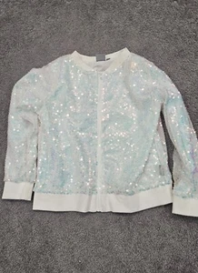 Disney Frozen 2 Sequin Spirit Bomber Jacket Girls Size 14/16 XL White Sequins - Picture 1 of 4