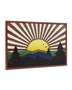 Wooden Nature Wilderness Wall Decor Sun Over Mountain Western Decor Wall Art - Picture 1 of 7