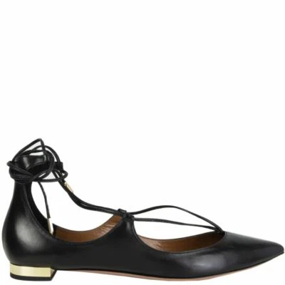 60030 Auténticos Zapatos Planos de Ballet AQUAZZURA Cuero Negro CHRISTY Con Cordones 42 Foto 1 de 4