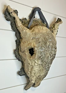 RAKU Pottery Bull Mask Horns BRUTALIST 3D Wall Hanging - Picture 1 of 4