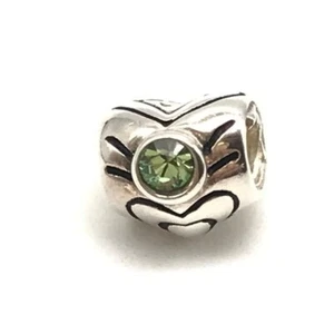 Chamilia 925 Sterling Silver August Green Peridot CZ Heart Bead Charm - Picture 1 of 3
