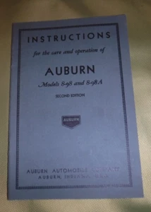 AUBURN MODELS 8-98 & 8-98A 2ND EDITION AUTOMOBILE COMPANY INSTRUCTIONS BOOK - Picture 1 of 6