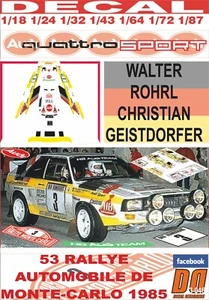 DECAL AUDI QUATTRO SPORT HB W. ROHRL R. MONTECARLO 1985 2nd (01) - Picture 1 of 1
