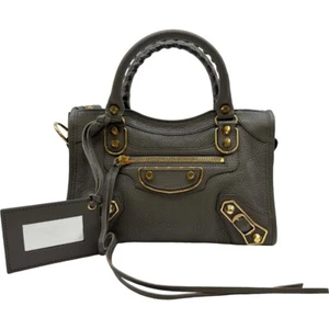 Authentic BALENCIAGA Classic Mini City Hand Bag 390160 Gray Leather #36636258 - Picture 1 of 20