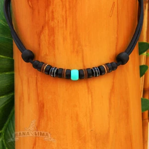 Surfer Necklace Leather Mens Women Surf Jewelery Turquoise - Picture 1 of 5