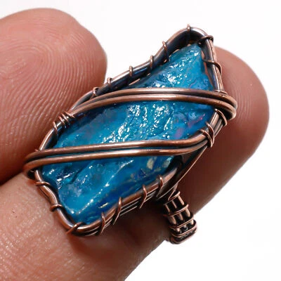 Slice Rough Druzy Gemnstone Ring Handmade Ethnic Wire Wrap Copper Jewelry 6" p20 - Image 1 of 4